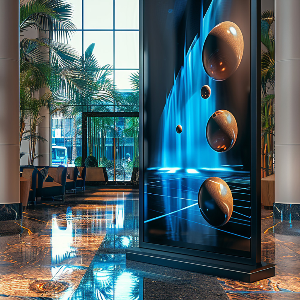 Totem digitale su ruote in un ambiente retail